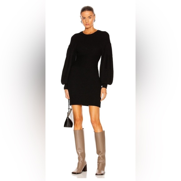 STAUD dress Marylebone balloon sleeve ribbed knit mini dress NWT black S $245- - Picture 6 of 12